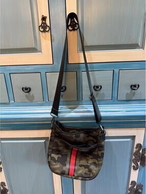 Hugo Boss Camouflage Crossbody Bag with Red Stripe